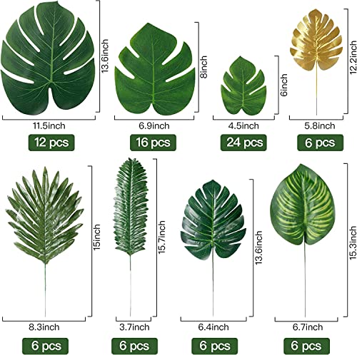 Sggvecsy 82 Pieces 8 Kinds Artificial Tropical Palm Leaves Tropical Leaves Monstera Leaves Safari Jungle Leaf With Stems For Hawaiian Luau Party Beach Table Wedding Shower Birthday Theme Decorations #TOP1
