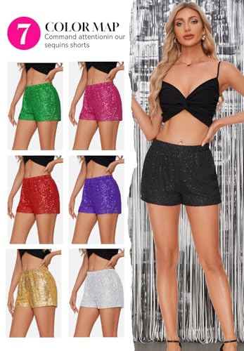 Zando Elastic High Waist Sequins Shorts for Women Solid Glitter Straight Leg Hot Bottom for New Year Disco Party Club Concert3