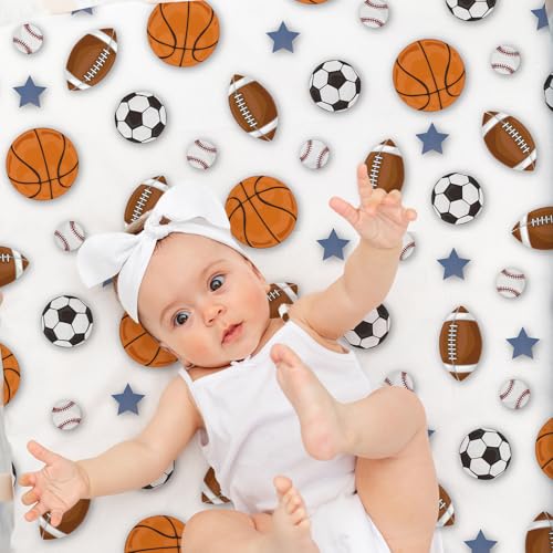 Image of 4 Pack Sports Baseball Crib Sheet Set for Boys, Neutral Soft Breathable Fitted Vintage Crib Sheet, Baseball Nursery Decor for Standard Crib and Toddler Bed Mattresses 28 x 52 in