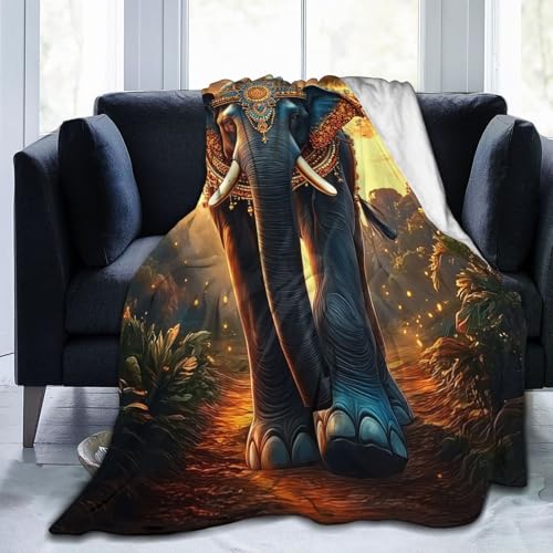 Mexpekil Coperta da passeggio con elefante bohémien, morbida e accogliente, coperta in pile di flanella, per divano, letto, campeggio, viaggi, 102 x 76 cm