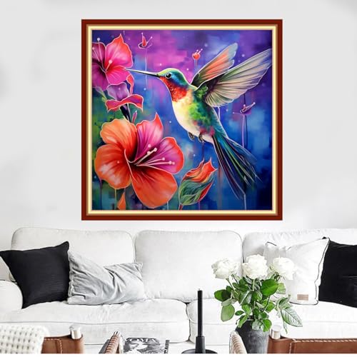 Image of Redxing Stamped Cross Stitch Kits Full Range of Embroidery Starter Kits- Needlepoint Counted Cross Stitch Kits for Beginner Adults 11CT Printed Embroidery Kit-Hummingbirds Gather Honey 18x18 inch