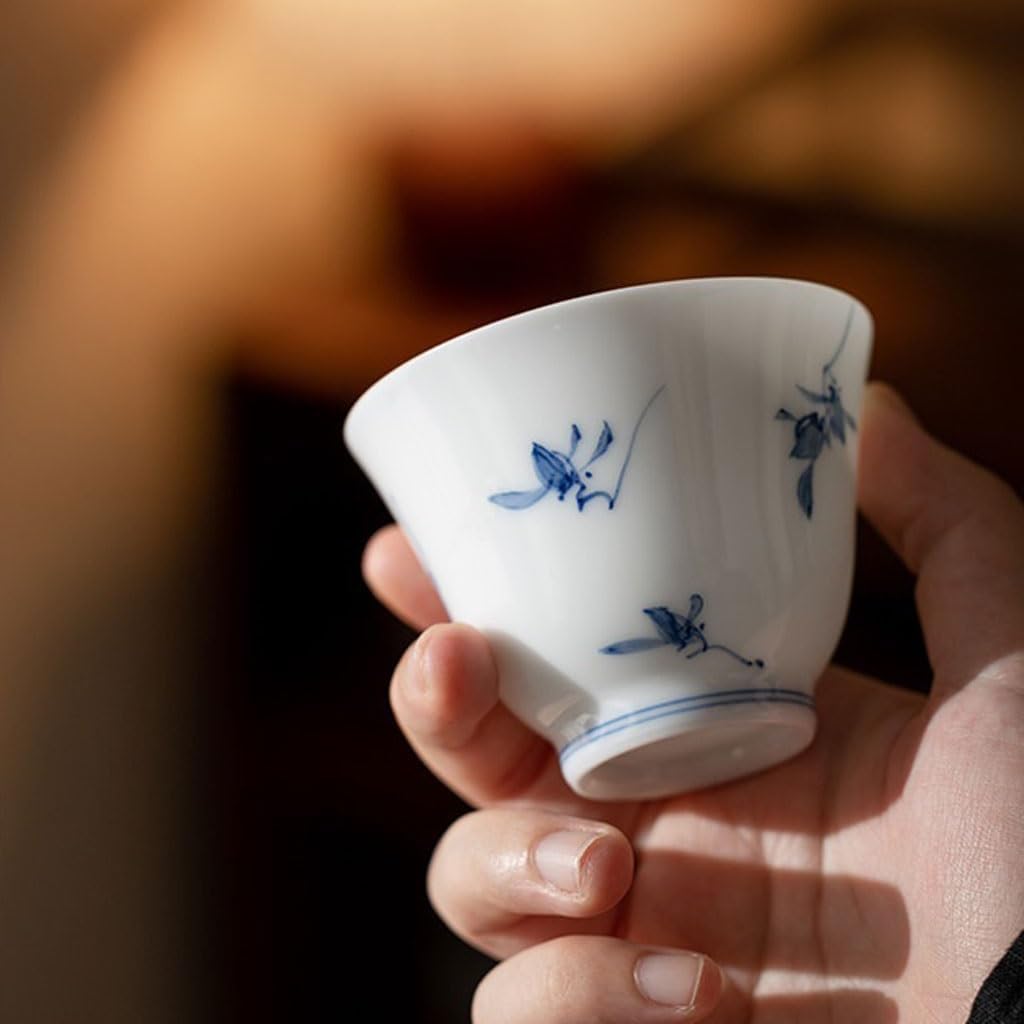 GSOUL Kungfu Tea cup Personal Kung Fu Tea Set Hand-painted Butterfly Orchid Cup Host Home Single Ceramic Small Tea Cups