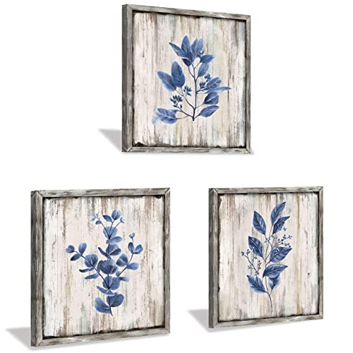 Leaves Wooden Wall Art Plant: Natural Botanical Print on Rustic Wood Artworks Painting Framed for Dinging Room (12”x 12”x 3 Panels)