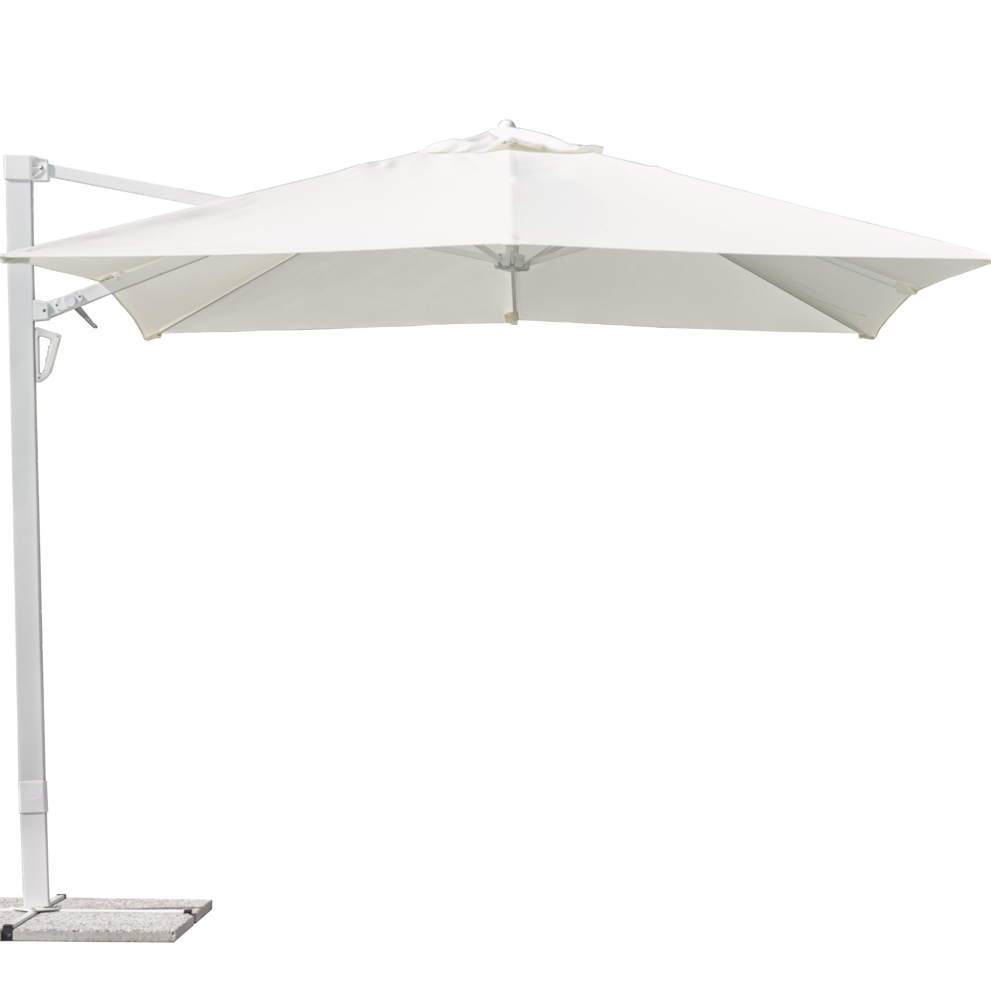 Gruppo Maruccia Ombrellone da Giardino Decentrato 3x3 Metri, Palo Laterale a Sbalzo, con Base a Croce, Struttura Alluminio, Telo Idrorepellente, per Giardino Terrazzo e Bordo Piscina, Colore Bianco