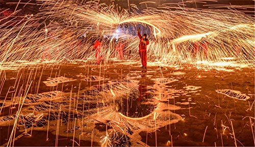 Steel Wool Firework,Fire Wire Easy Steel Wool Sparklers Flame Cast Iron Flowers Bonfire Show Props (5ROLL of Steel Wool Firework + 1 Chain + 1 Clip)