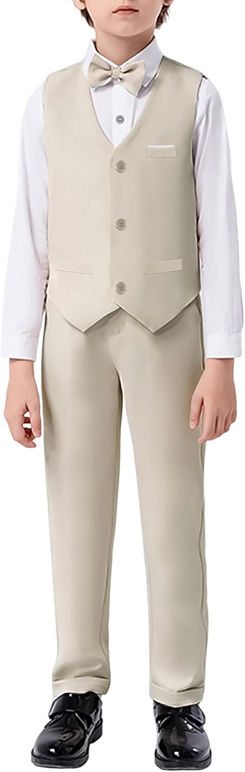 ZOEREA Boys Formal Suit Kid Clothes Gentleman Wedding Prom Outfit Long Sleeves Shirt+Bowtie+Vest+Suspender Pants 6-10T