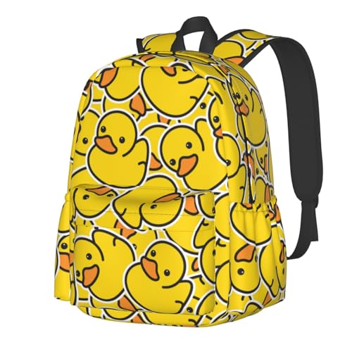 Cute Rubber Ducky Laptop Backpack For Men Women, Yellow Cartoon Ducks Lightweight Daypack Bookbag For Daily Commutes Business Travel Hiking