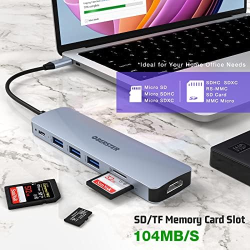 USB C HUB 4K HDMI, OBERSTER 7 in 1 Multiport USB C Adapter with 4K HDMI, 3 USB 3.0, 100W PD, SD/TF Compatible for MacBook, Surface Pro/Go, Pad Pro/Air, Laptop and More Type C Devices