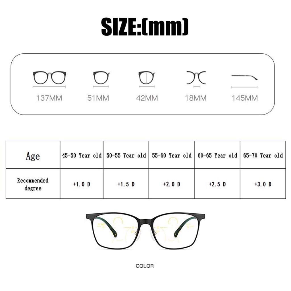 Gafas de Lectura Anti-Fatiga Azul para Hombres, mira lejos y Cerca de Doble Uso - Zoom automático HD Multi-función Espejo Anti-radiación de luz Antigua, Adecuado para la Vida Diaria
