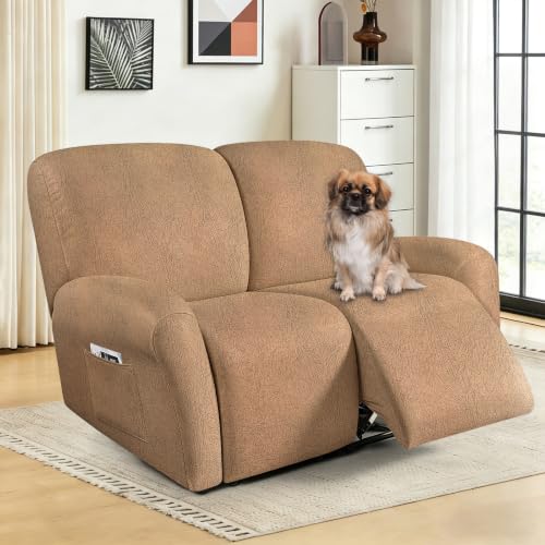 Image of ANARACHON Leather Look Loveseat Recliner Covers Stay in Place 6-Piece Recliner Sofa Slipcover 2 Seater Reclining Couch Cover Furniture Protector Spandex Fabric Washable (Recliner Loveseat,256Brown)