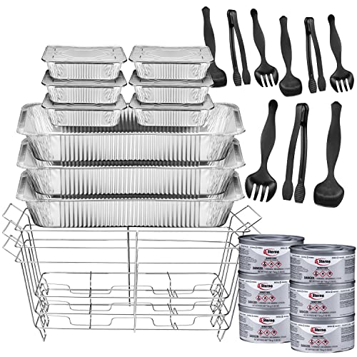 Disposable Chafing Dish Buffet Set, Food Warmers For Parties, Complete 33 Pcs Of Chafing Servers With Covers, Catering Supplies With Full-Size Pans (9X13), Warming Trays For Food With Utensils & Lids #TOP5