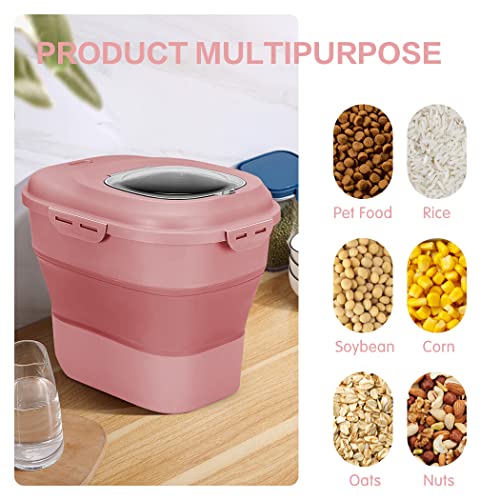 Conworld Dog Food Storage Container Organizer With Scoop, Rice Storage Container, Collapsible 30Lb Dog Stuff Containers For Food With Lids, Stackable Pet Food Container Buckets For Cat Food, Dry Food, Rabbit Food, Pink #TOP5