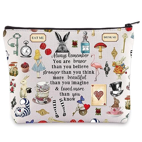 LEVLO EVLO Alice Movie Cosmetic Make up Bag Alice Fairy Tale Fans Gift Alice You are Braver Stronger Smarter Than You Think Makeup Zipper Pouch Bag for Women Girls Always Alice