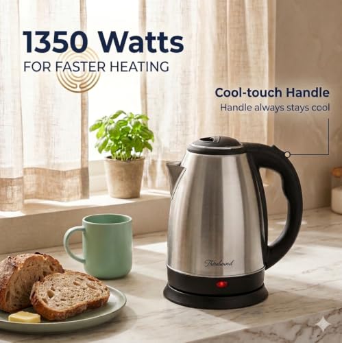Image of Stainless Steel Electric Kettle for Home & Office | Fast Water Heating Kettle with Auto Shut-Off & Boil Dry Protection | Ergonomic Handle | Silver & Black