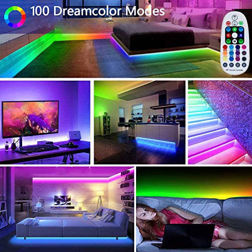 Sparke Rgb Led Strip Lights 32.8Ft/10M Dynamic Music-Sync Led Tape Light 100 Pixels Smart 5050 Ws2811 Waterproof Strip 28Keys App Remote And Power Supply Chasing Effect For Home Interior Parties #TOP6