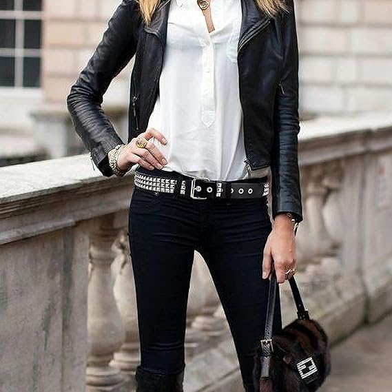 stylish Punk Leather Belt,Women Men Goth Pyramid Studded Square Beads Rivet Belts for Jeans pants dress2