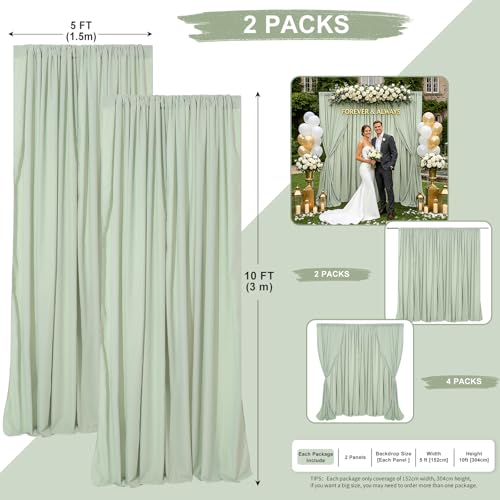 Image of Pea Green Backdrop Curtains 10FTx10FT: Polyester Photographt Background Drapes Fabric - Birthday Party Outdoor Satge Decorations