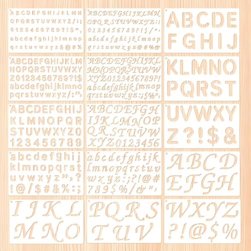15 Pack Letter Stencils for Painting Reusable Alphabet and Number Stencil Set PET Plastic Templates for Wood DIY Crafts Scrapbook Journaling