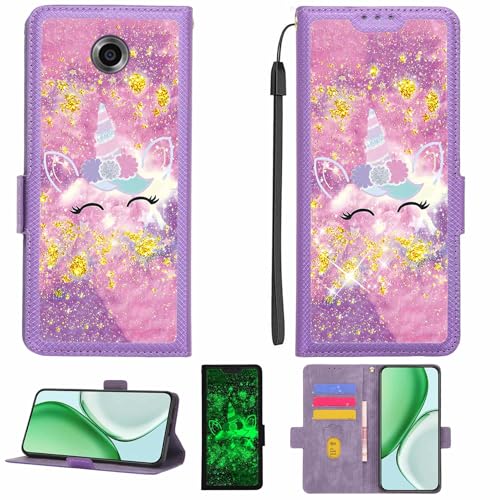 Kinetijy Case Compatible for Motorola Nexus 6 Phone Case Flip Cover [with Tempered Glass Screen Protector][RFID Blocking][Gold Glitter+Luminous] LPT-DJS