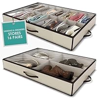 LOFERMA Unterbett Aufbewahrungsbox – Platz für 16 Paar Schuhe und 4 Paar Stiefel, stabile Box mit starkem Reißverschluss und Griffen, idealer Underbed Organizer für Kinder und Erwachsene