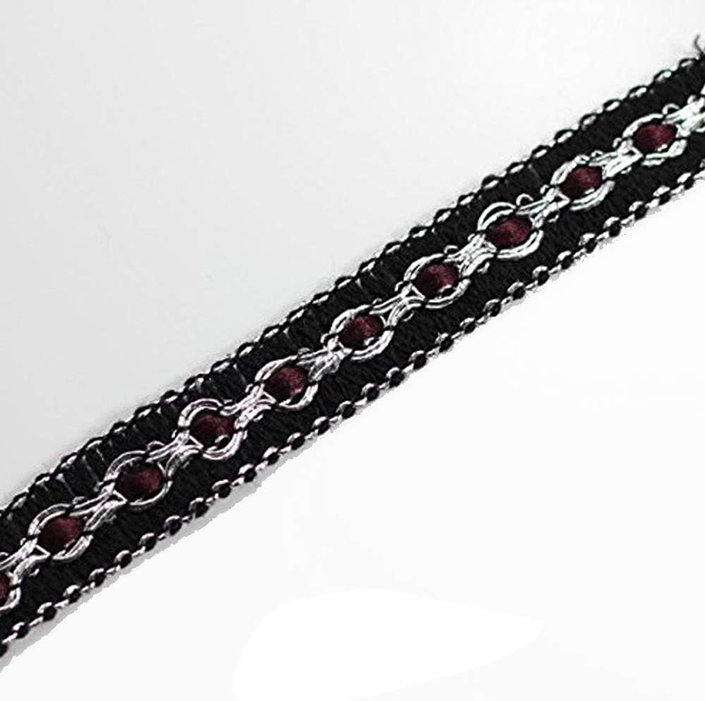 Braided Various Color Fabric Venise Decorated Lace Ribbon Applique Trim Sewing Supplies for Craft DIY Curtain Clothes 20yard (Black Silver)