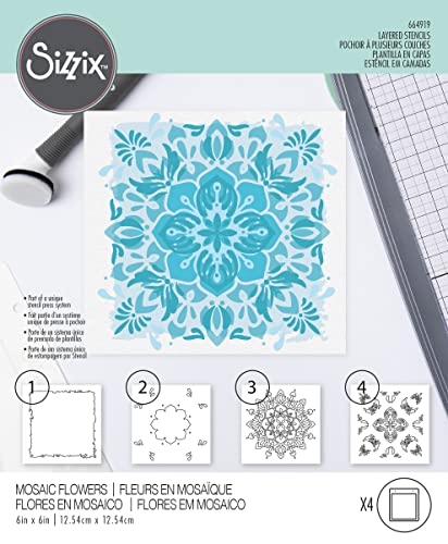 Sizzix Layered Stencils 4PK Mosaic Flowers by Jessica Scott, One Size - Image 3