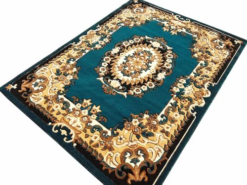 Image of SABIRA Carpet (150x200 Cm / 60x78 in) Modern Floral Area Rug Large Carpet for Living Room, Bedroom & Dining Room, Washable, Non-Slip, Blue Color