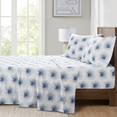 Image of Madison Park 100% Cotton Sheets, Full Size, 200TC, Blue Palmetto, 4 Piece | Breathable & Soft Sheet Set, Printed Design, All Season Comfort, Elastic Deep Pocket Fits Up to 17 inch Mattress, OEKO-TEX
