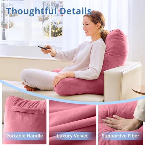 Image of Sasttie Reading Pillow for Bed, Back Pillow for Sitting Up, Rose Pink | 25 inch Backrest Support Cushion for Couch, Sofa, and Floor, Dorm Essentials, OEKO-TEX, Adjustable Down Alternative Fill