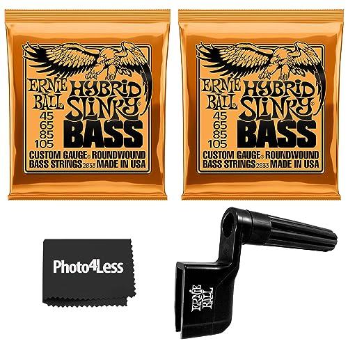 Ernie Ball Hybrid Slinky Nickel Wound Electric Bass Strings - 45-105 Gauge (2) + Pegwinger String Winder #TOP26