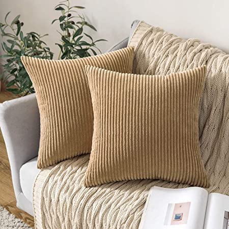 Guffaw/ Corduroy/Stripped/Luxury Cushion Covers Standard Size 18"X18" INCHES (Light Brown) (2) (1)-image-25