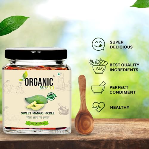 Image of Organic Anand Pure & Natural Less Sweet Mango Pickle (Mitha Aam ka achar) Jaggery Mango Pickle, Homemade Achar, No Artificial Preservatives & Colors (250Gm)