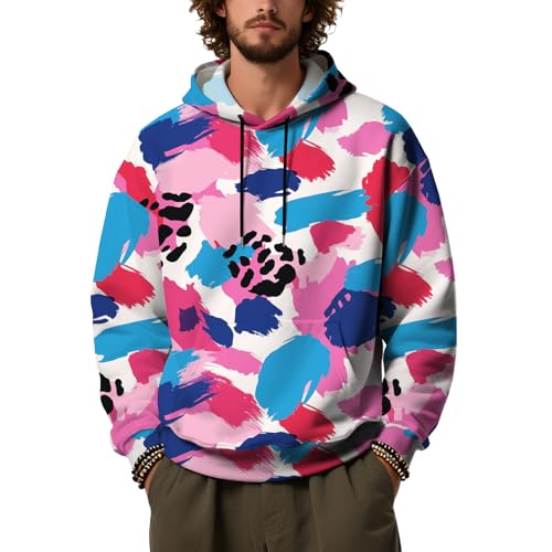 Men's Camo Print Hoodies Casual Fashion Fall Camouflage Sweatshirts Long Sleeve Outdoor Pullover Hoodie with Pocket