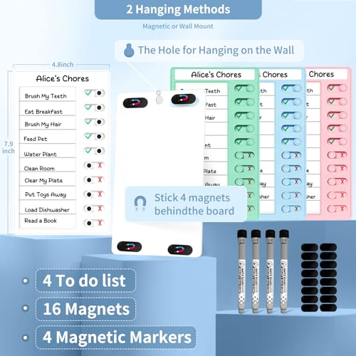 4 Pcs Chore Chart for Kids Multiple Kids Dry Erase Board for Fridge, Magnetic Visual Schedule, My Chores Slider Chart Plastic to Do List ADHD Tools, Sliding Routine Chart, Daily Checklist - Image 5