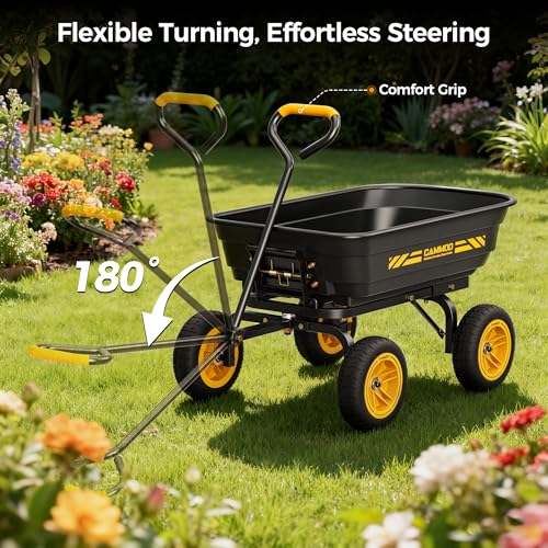 CAMMOO 10-in NO-FLAT TIRES 600lb Heavy-Duty Garden Dump Cart 4 Cu.Ft. Utility Wagon with Quick-Release Dumping & Prime Grade 100% Virgin Polypropylene - Not Recycled Material for Landscaping Gardening - Thumbnail 7