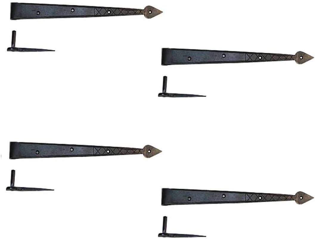 Renovators Supply Manufacturing Black Spear Tip Strap Pintle Hinge 14" L Diamond Etch Style Wrought Iron Lift Off Pin Hinges For Doors Gates Rustic Decorative Pintle Hinges With Hardware Pack Of 10