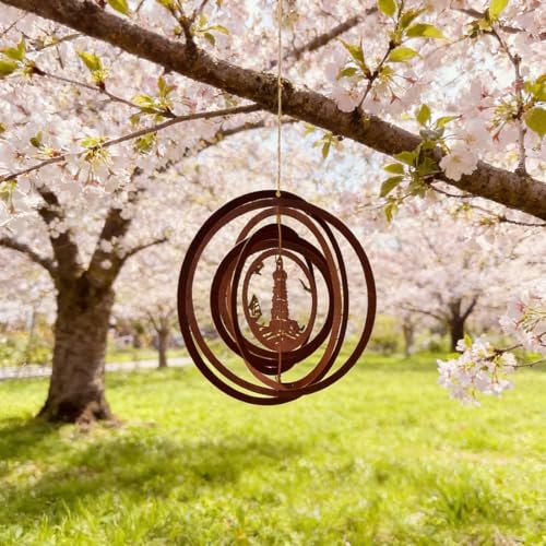 WRQIOO Windspiel Garten Rostoptik, 24cm Windspiele für Draußen Hängend 3D, Windspiel 3D Metall Garten für Outdoor, Balkon