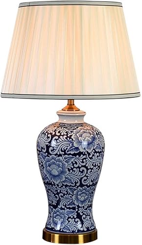 YUZZI Pequeña lámpara de mesa negra LED de cerámica crema y latón antiguo tradicionalclásica, lámpara de mesa y sombra, luz de noche, bajo consumo