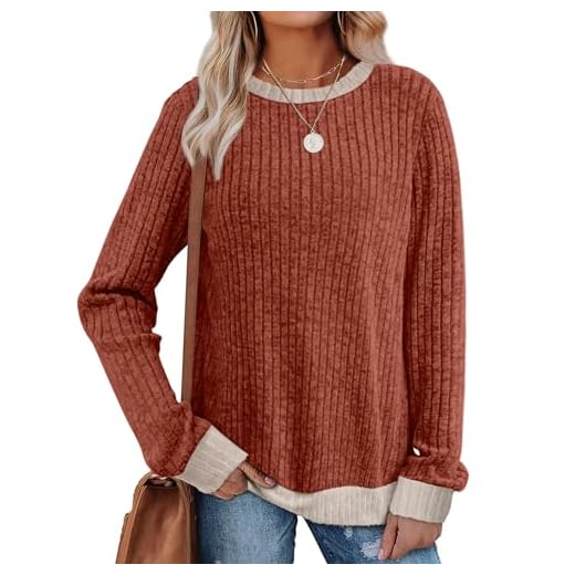 Sampeel Women's Sweaters Pullover Fall Outfits 2025 Early Fashion Fall Clothes Long Sleeve Tops Fashion Clothing Winter Clothes Plus Size Caramel L