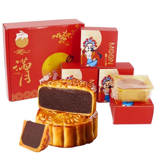 Phuumy 4Pcs Bean Paste Mid-Autumn Mooncake Every Bite Is A Dense Bean Paste Filling Is Sweet But Not Greasy Chinese Snack Box Delicious Sharing, Eating Mooncakes, And Reuniting Together