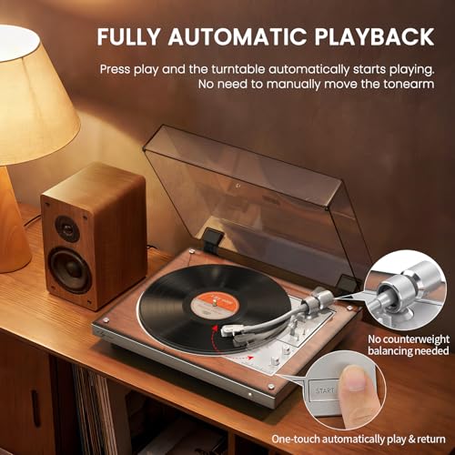 Image of 1 BY ONE Fully Automatic Belt-Drive Turntable, Wireless Vinyl Record Player with Automatic Repeat Function, Remote Control, Phono Preamp, AT-3600L Cartridge, 33 /45 RPM