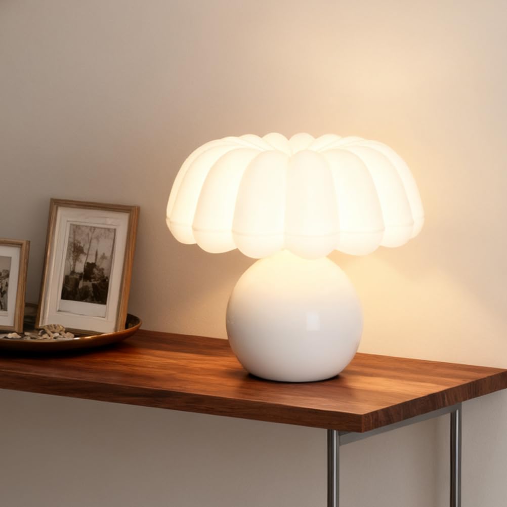 7W LED Tischleuchte mit Kabel Keramik Tischlampe Moderne Pilz Lampe Acryl Lampenschirm Weiß Deko Kleine Lampe Dimmbar Nachttischlampe 3000K/4000K/6000K für Schlafzimmer Wohnzimmer