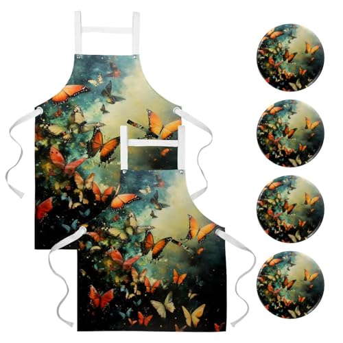 Tablier de serveuse multicolore papillon idéal pour restaurant et bistrot