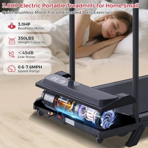MCRG Walking Pad with Incline, Portable Treadmill with Handle Bar for Home, 3.0HP Electric Home Walking pad Treadmill, 0.6-7.6MPH Mini Under Desk Treadmills for Exercising with Handles Incline, 350LBS