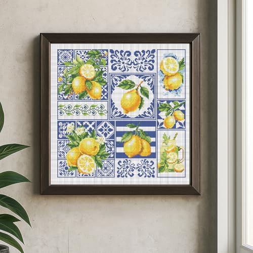 Image of FREEBLOSS 11CT Cross Stitch Kit Stamped Cross Stitch Craft Kit with Stitching Guide for Beginners Lemon Embroidery Set Crossstitch Wall Hanging Set 17.7x17.7inch