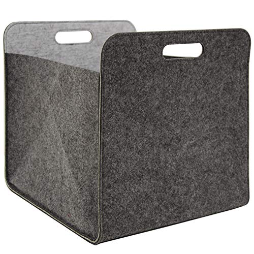 DuneDesign Caja Almacenamiento Fieltro 33x33x38cm Cesta Fieltro Caja Kallax Inserción en estanterías Gris