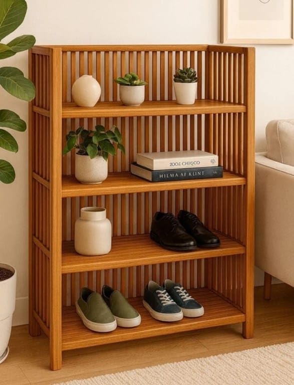 Image of Bamboo Book Rack, Shoe Rack, Multipurpose Rack, 4 Shelf