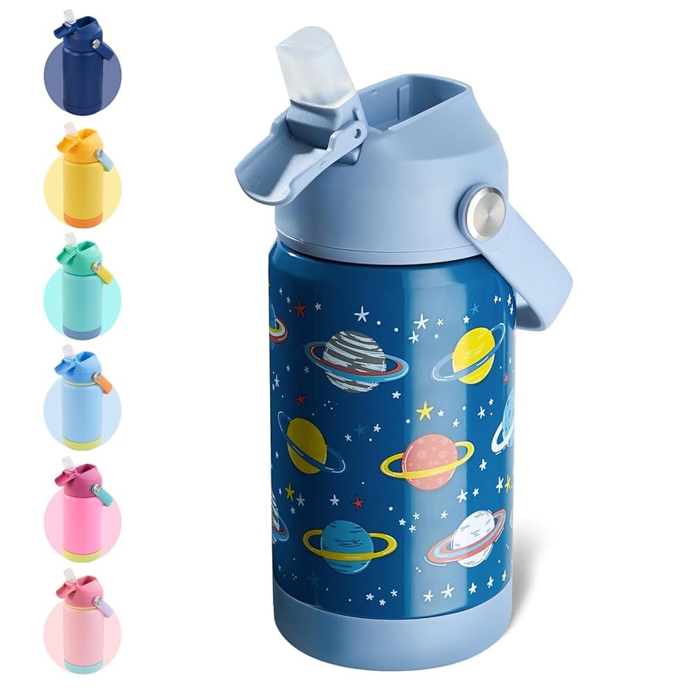 Fijinhom Kids Water Bottle, 360ml/12oz, Stainless Steel Insulated Water Bottle with Straw, Vacuum Leakproof, Kids Water Bottles for School Boys Girls, Keep Drinks Hot Cold,BPA Free,Planet โ image 1