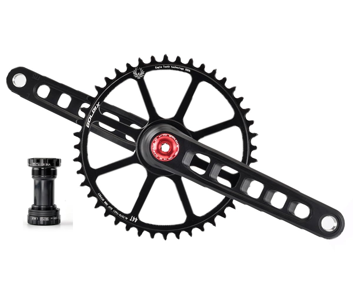 ZXGSXIOU 40/42/44/46/48T Road Bike Crankset Hollow Integrated 165/170/172.5/175mm Crank Arm Aluminum Alloy Cranksets With Bottom Bracket(Black 170mm,48T)