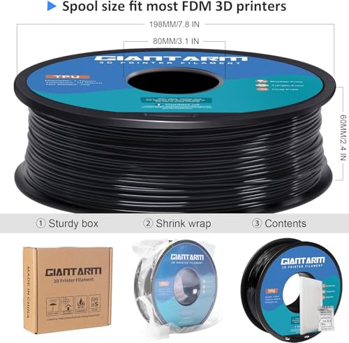 Image of GIANTARM TPU Filament 1.75 mm for Flexible 3D Printers 1 kg Black